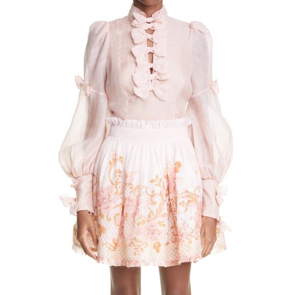 Zimmermann 'Postcard' Pink Linen Bow Blouse Size 1 - Picture 1 of 4